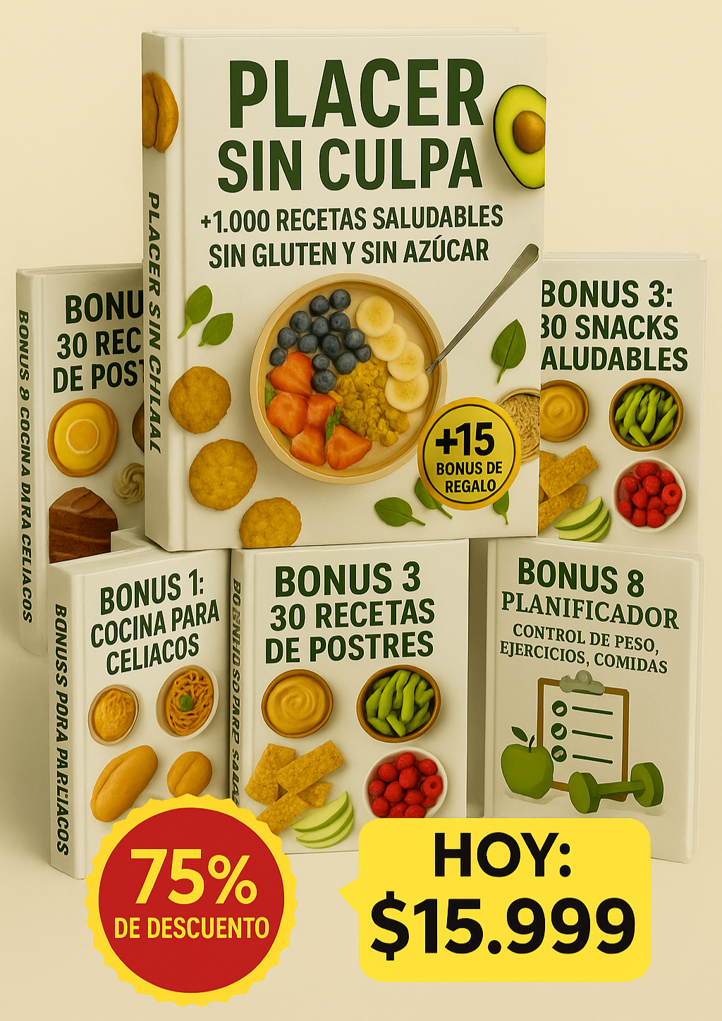 +1.000 Recetas Saludables Sin Gluten y Sin Azúcar + 15 REGALOS